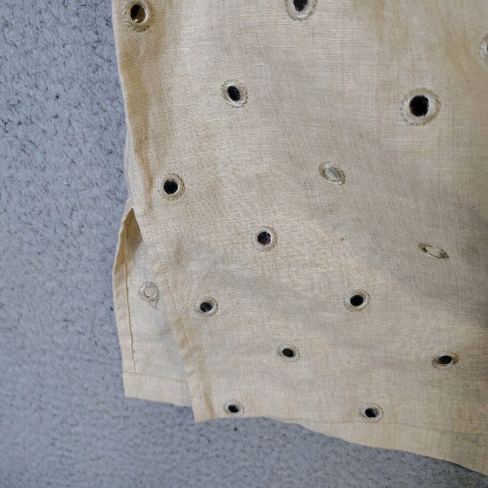 Michael Kors Top Women's Large Tan 100% Linen Sequence Mirror Work Tunic Coastal - Picture 10 of 12